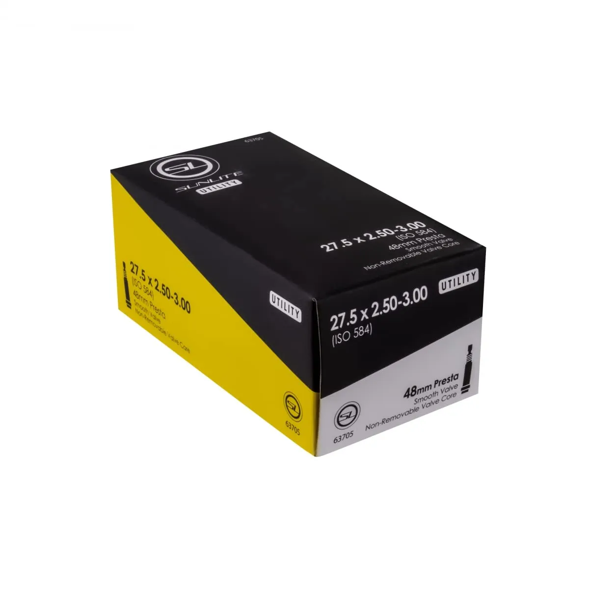 Sunlite Utili-T Presta Valve Tubes 27.5 x 2.50-3.00' - 48mm Valve, Durable Black, Non-Removable Core
