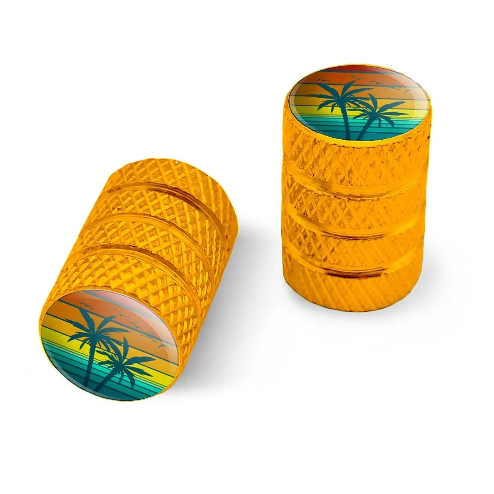 Sunset with Palm Trees Graphic Aluminum Valve Stem Caps for Motorcycle and Bicycle