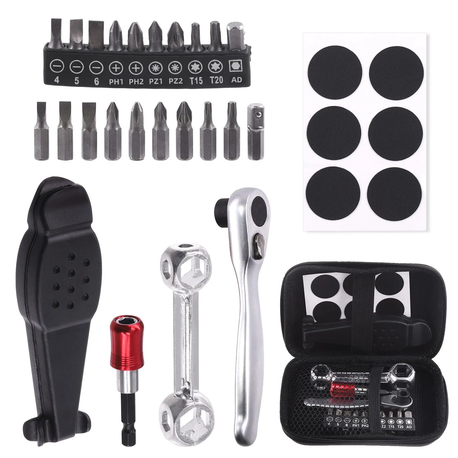 Swpeet 21Pcs Bike Repair Tool Kit Set - Portable Multi-Tool Kit with Tire Lever, Wrenches & Patches