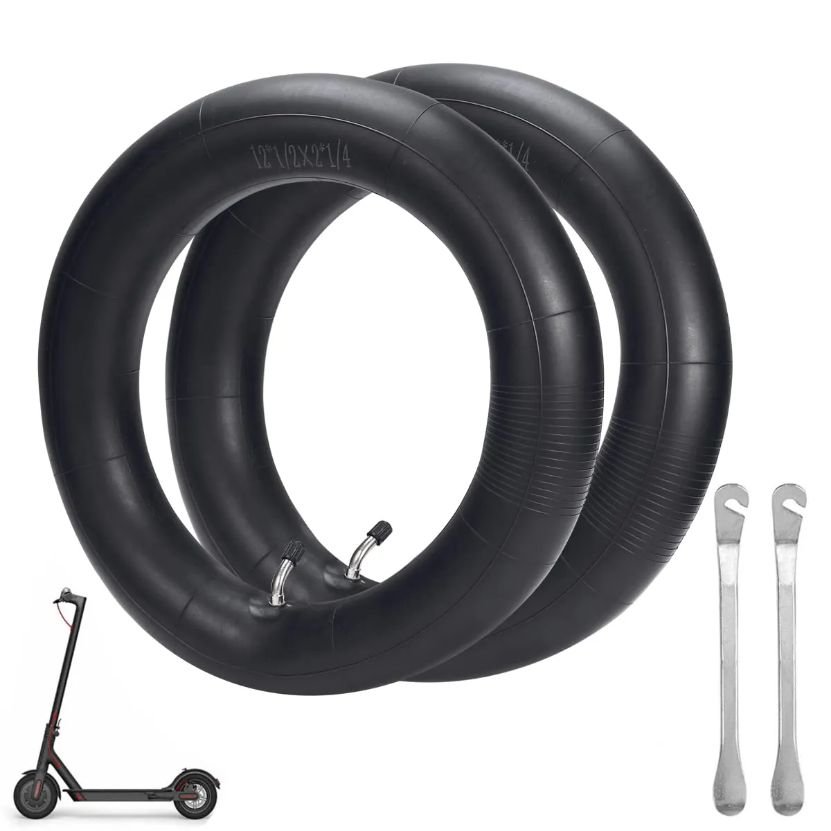 Thicker 12' Inner Tubes 2-Pack for Electric Scooters & Mini Bikes, 12.5x2.25, 12x2.125, 90° Valve