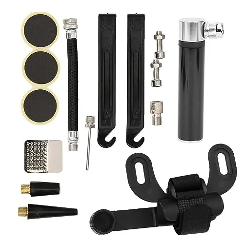 Tire Repair Kit & Mini Pump for Road & Mountain Bikes - Lightweight, Portable, Black