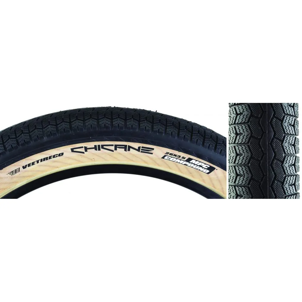 TIRES VEE CHICANE 26x3.5 BK/TAN WIRE/72 - Classic Car Inspired Fast Rolling Tread