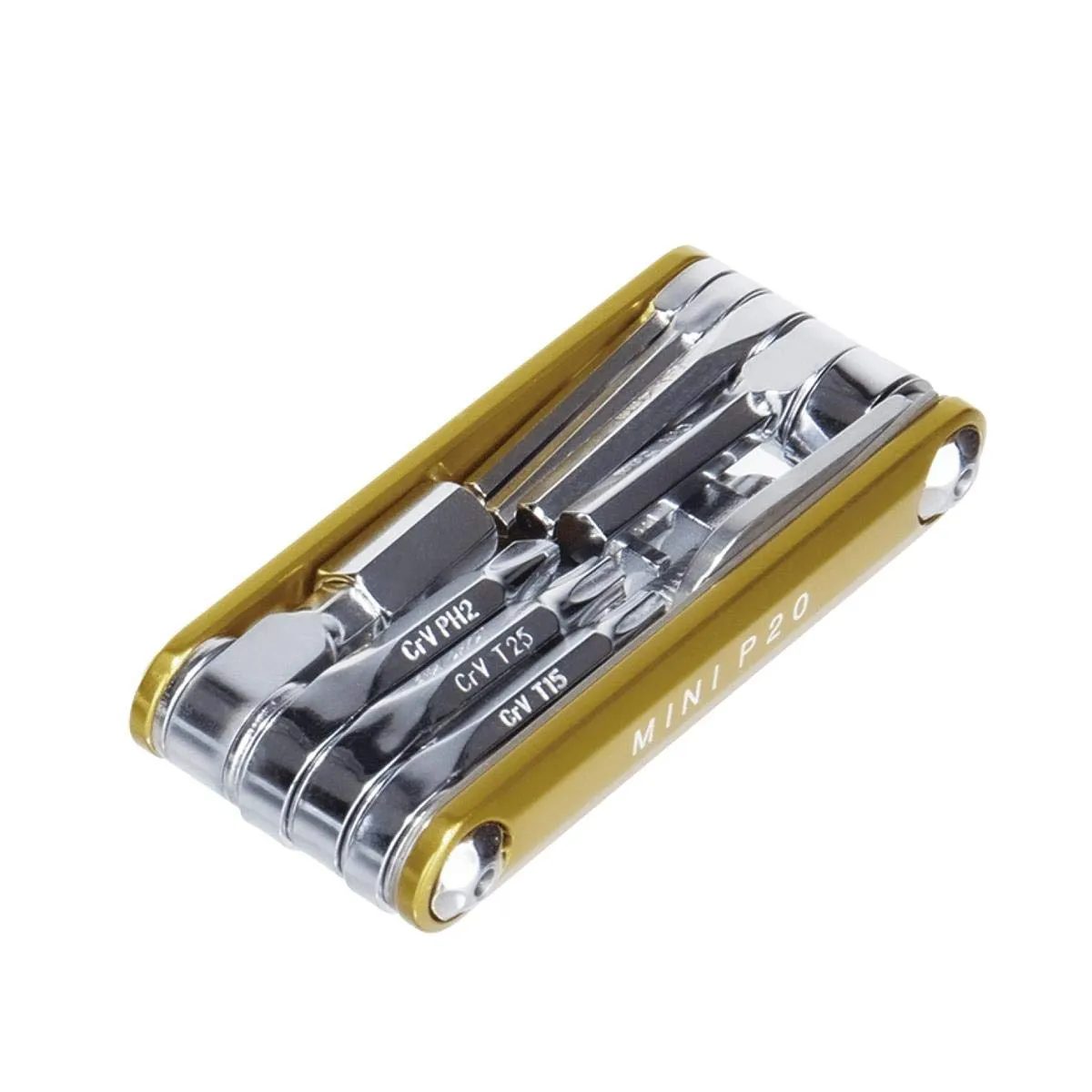 Topeak P20 Mini Tool in Gold - 20 Functions, Sleek Forged Alloy, Perfect for Road & Mountain Biking