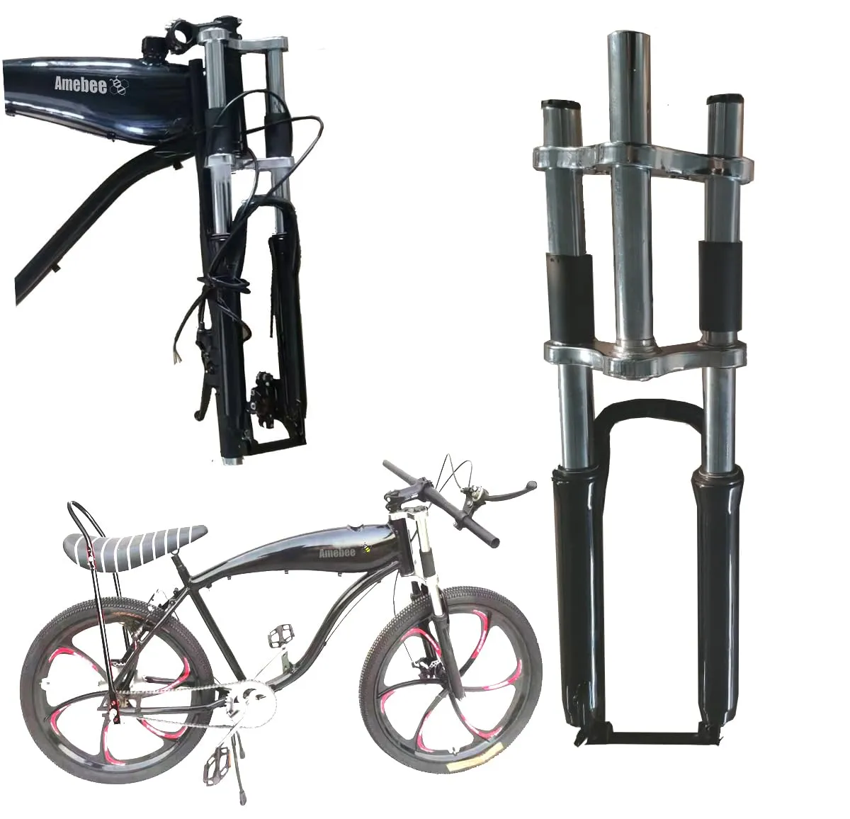 Triple Tree Bicycle Front Suspension Fork 26' with 1 1/8' Headset Combo for Gas Motorized Bikes