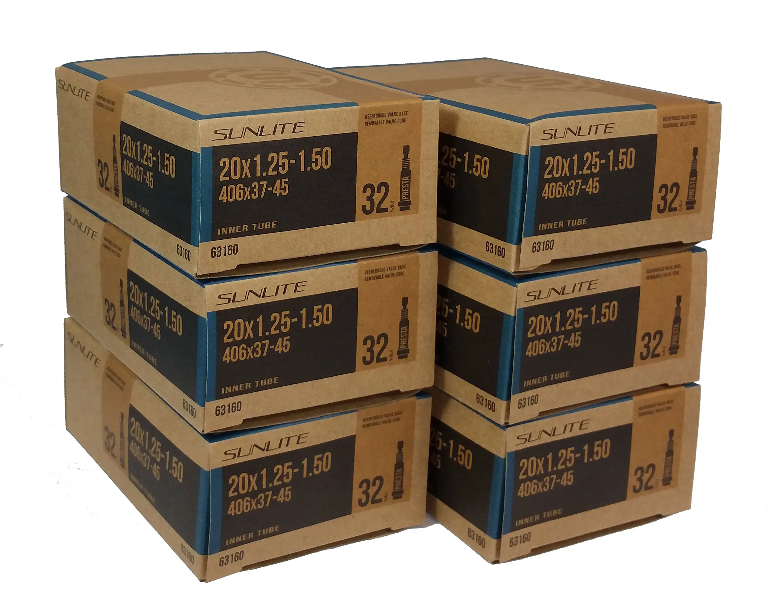 Tube 20' x 1.25-1.50 Inner Tubes 32mm Presta Valve - Sunlite Bicycles, 6-Pack Replacement