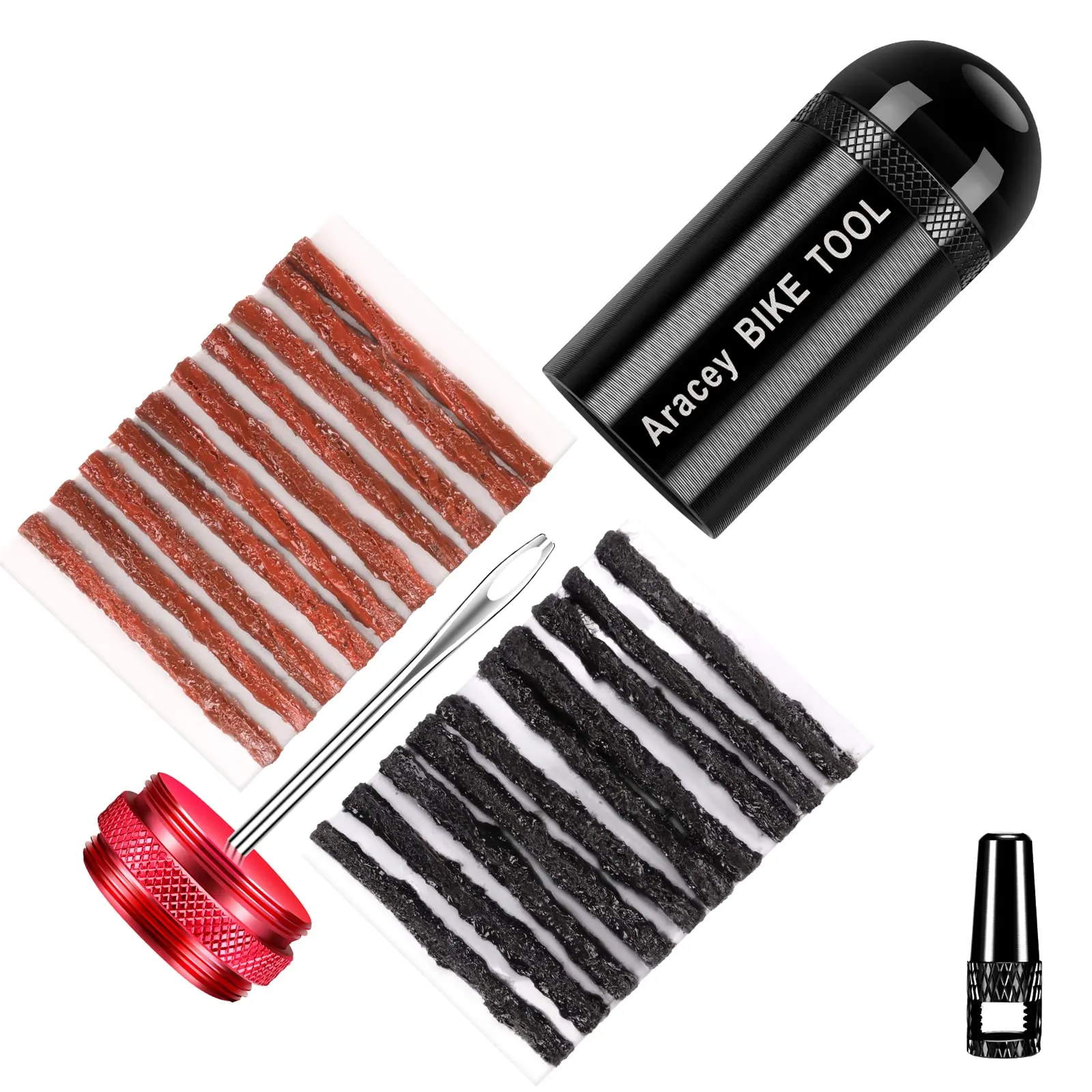 Tubeless Bike Tire Repair Kit - Portable Capsule with Plugger Tool, 20 Strips for MTB & Road Bikes