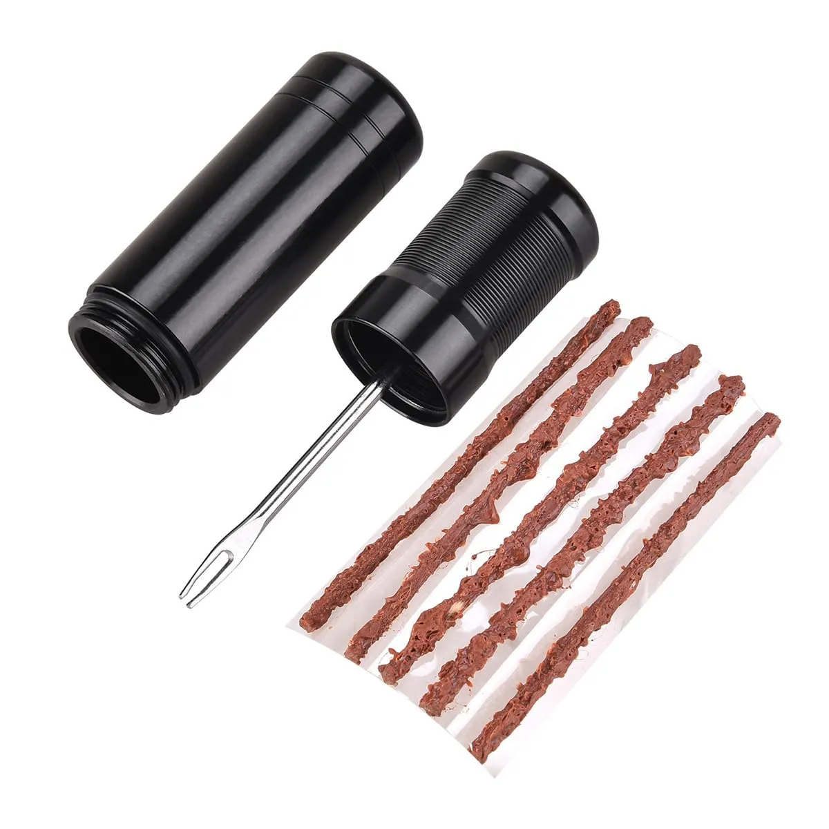 Tubeless Bike Tire Repair Kit with 5 Strips & Stainless Steel Fork - Compact & Portable