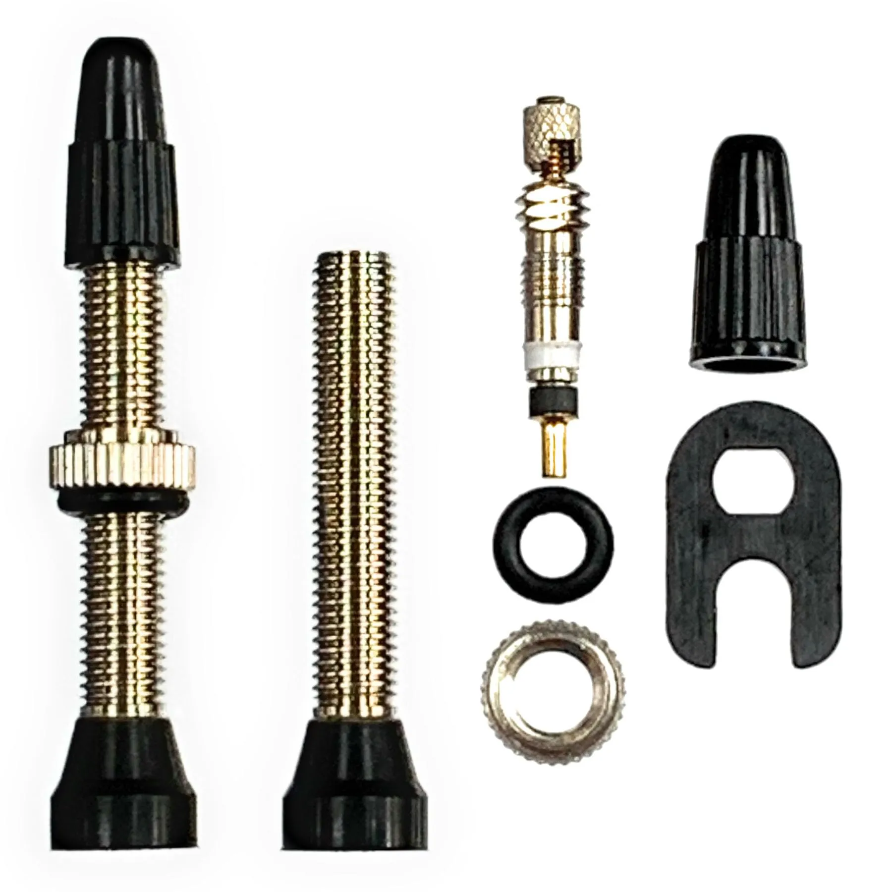 Tubeless Presta Valve Stem Set 40 mm - Brass, 2 Valves, Core Remover Tool & Caps for Bikes