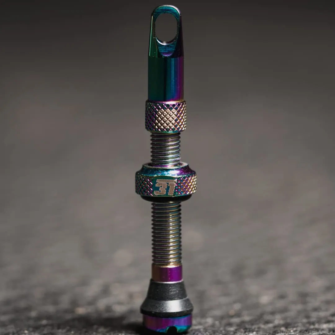 Tubeless Valves 42mm - Ultimate MTB Tubeless Valves with Tool Cap & Tire Insert - Oil Spill