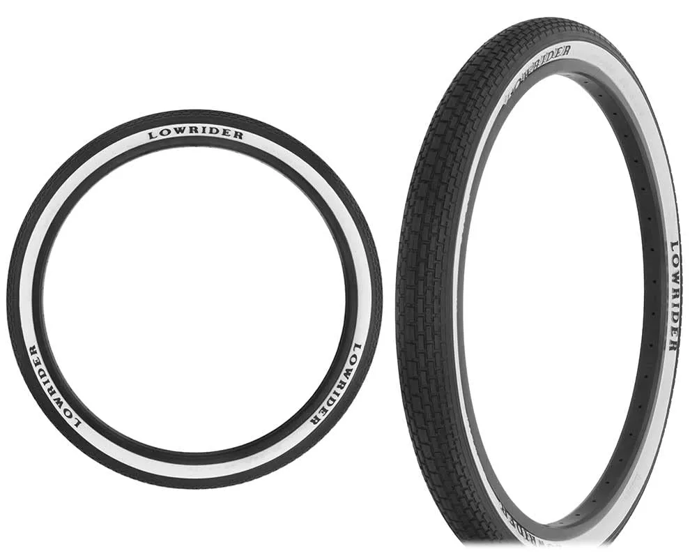 Two Bike Tires 26 x 2.125 Black/White Side Wall Lowrider Raised Letter HF-120A