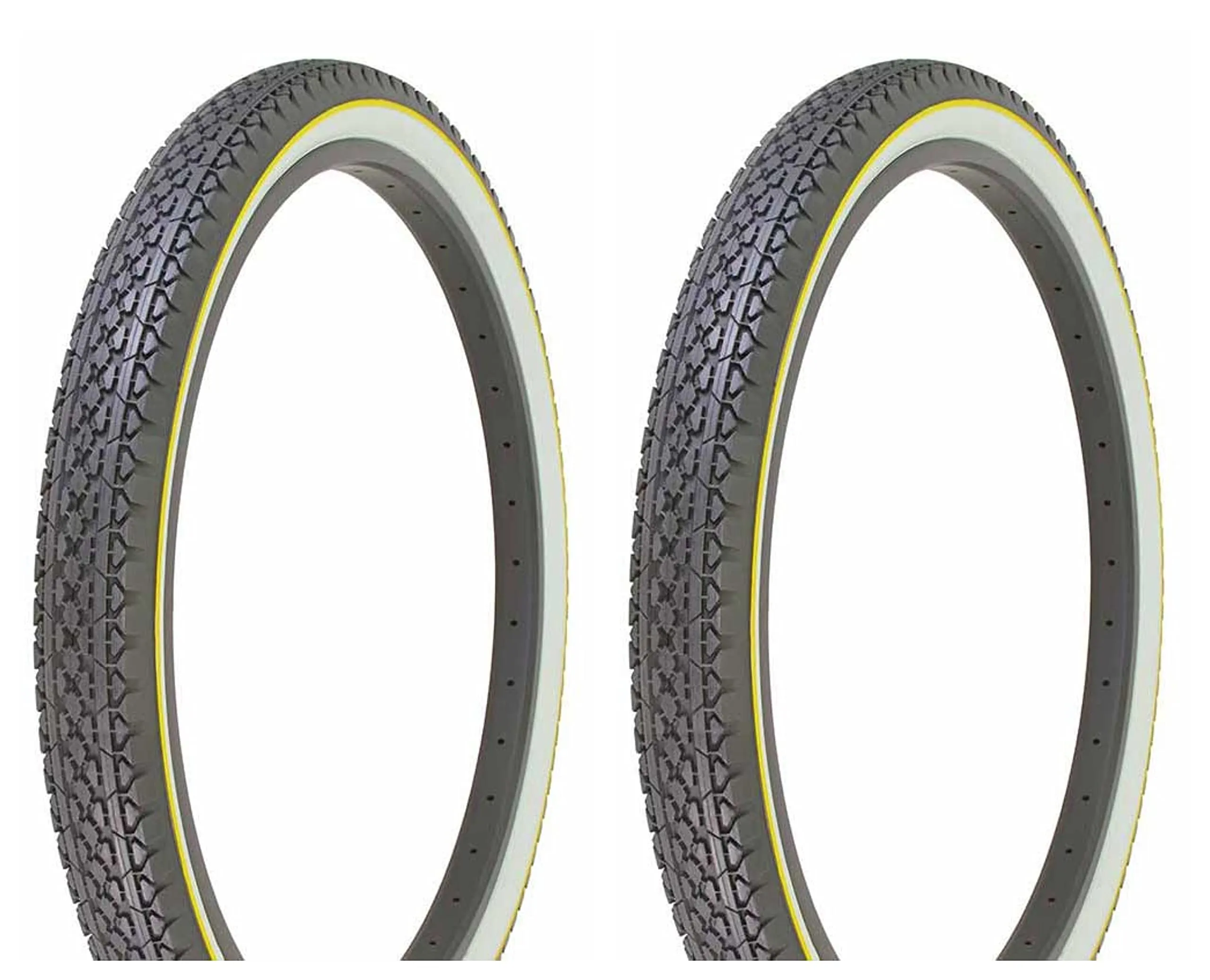 Two Bike Tires Duro 26 x 2.125 Black/White Side Wall Yellow Line Heavy Duty Diamond HF-133