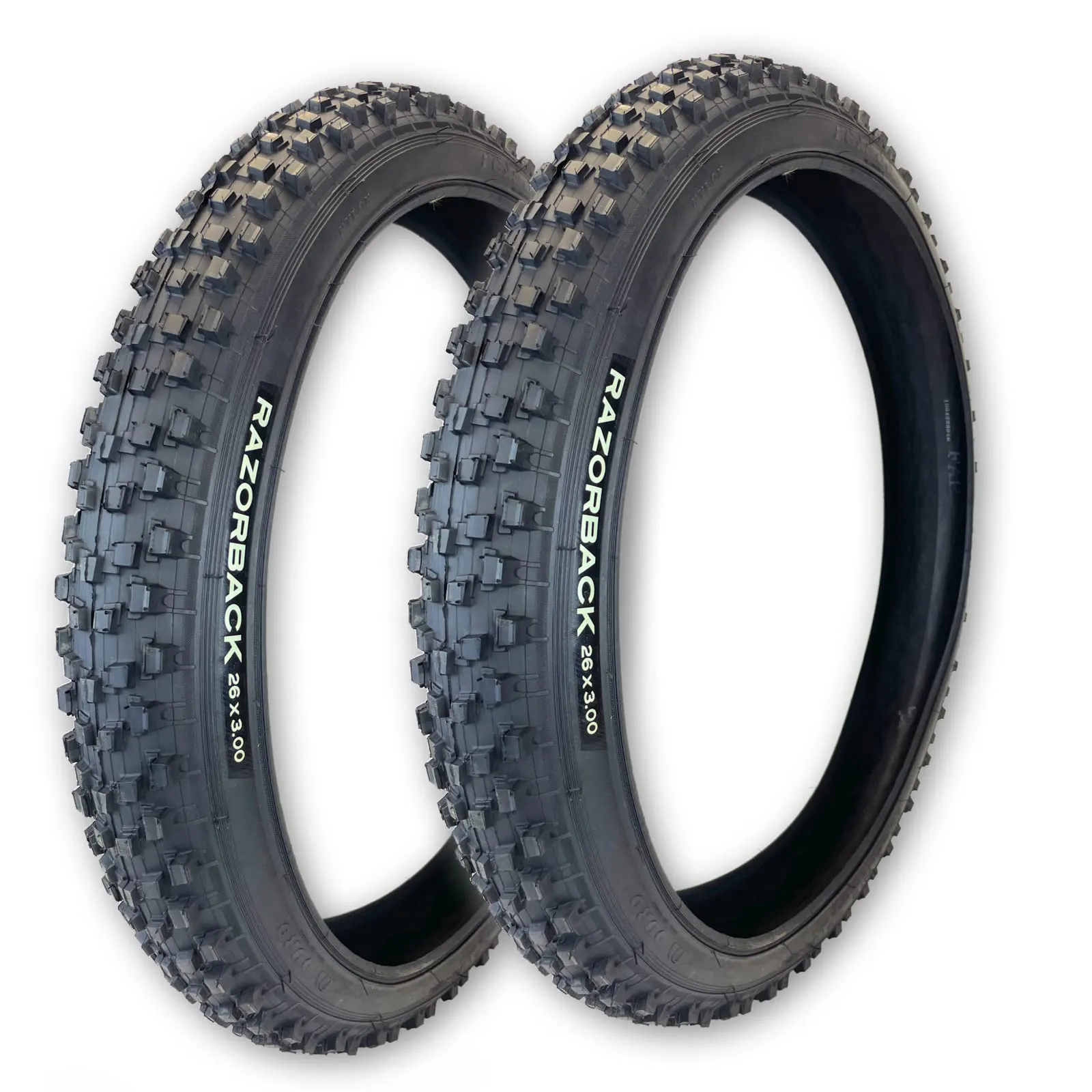 Two Duro Tire 26x3.00 Razorback MTB Tires with Hook Up Bead & Apex Sidewall Protection, Black