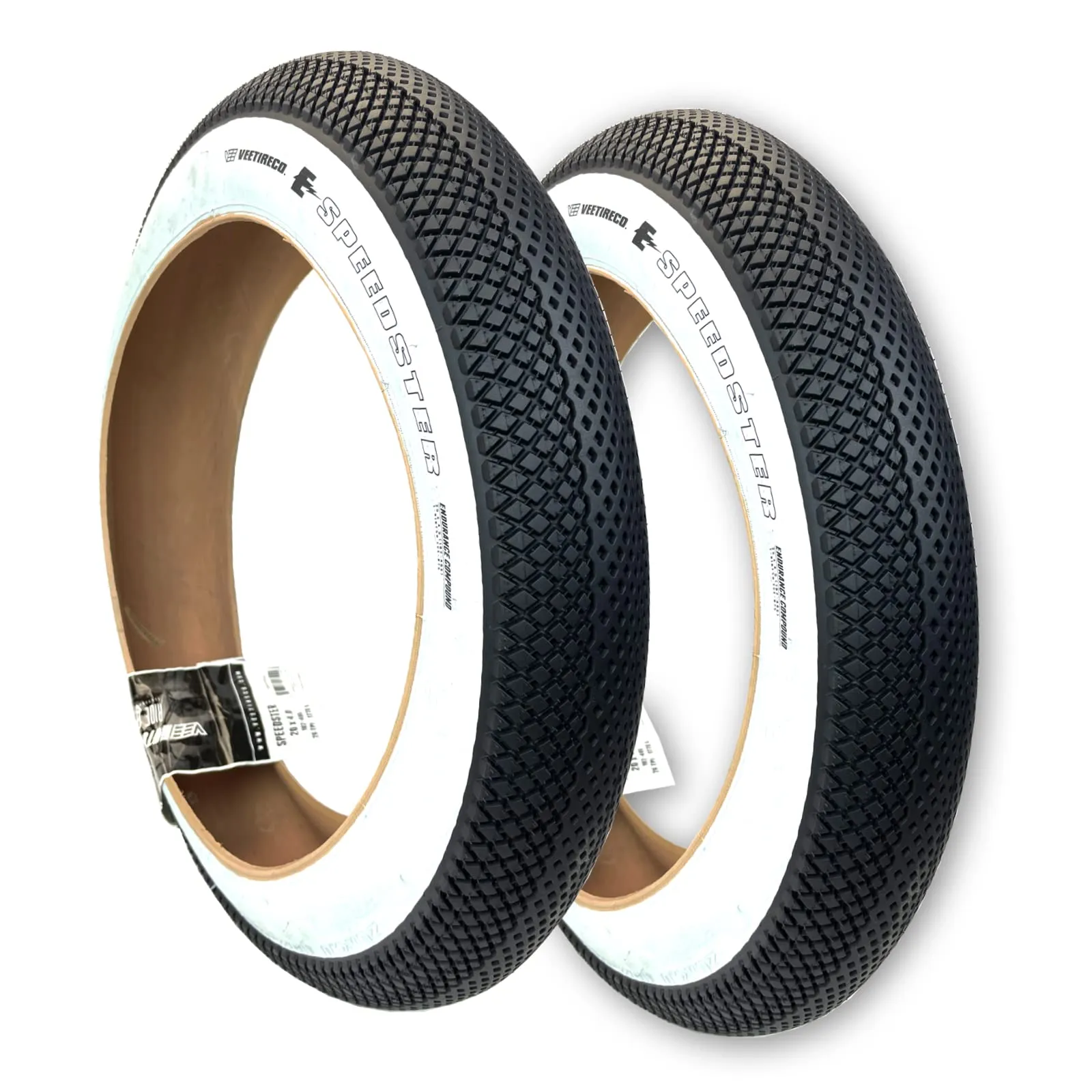 Two Vee Tire 20x4.0 White Wall Speedster E-Bike Tires with Endurance Compound - 50 Rated