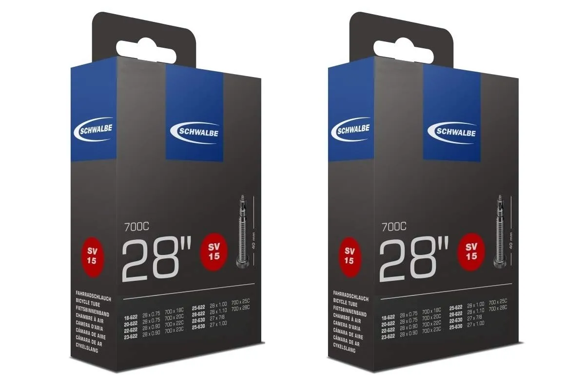 Unisex SV15 Inner Tube Set, Black, 700C - Top Quality Schwalbe Tubes, Pack of 2 for Reliable Performance