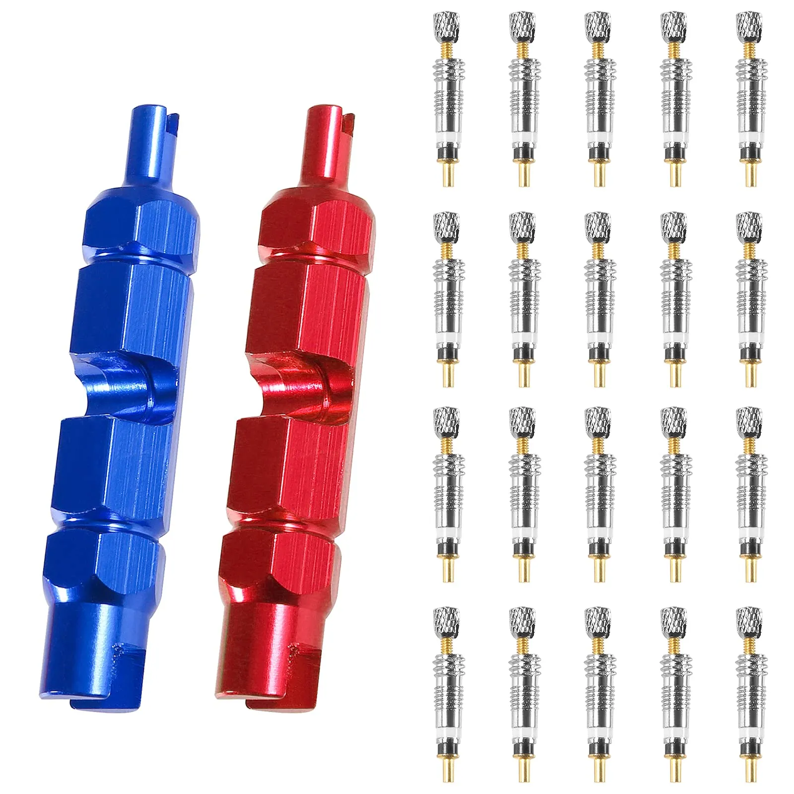 Valve Core Remover Tool Kit - 2 pcs Bicycle Valve Core Tool & 20 Presta Valve Cores for MTB
