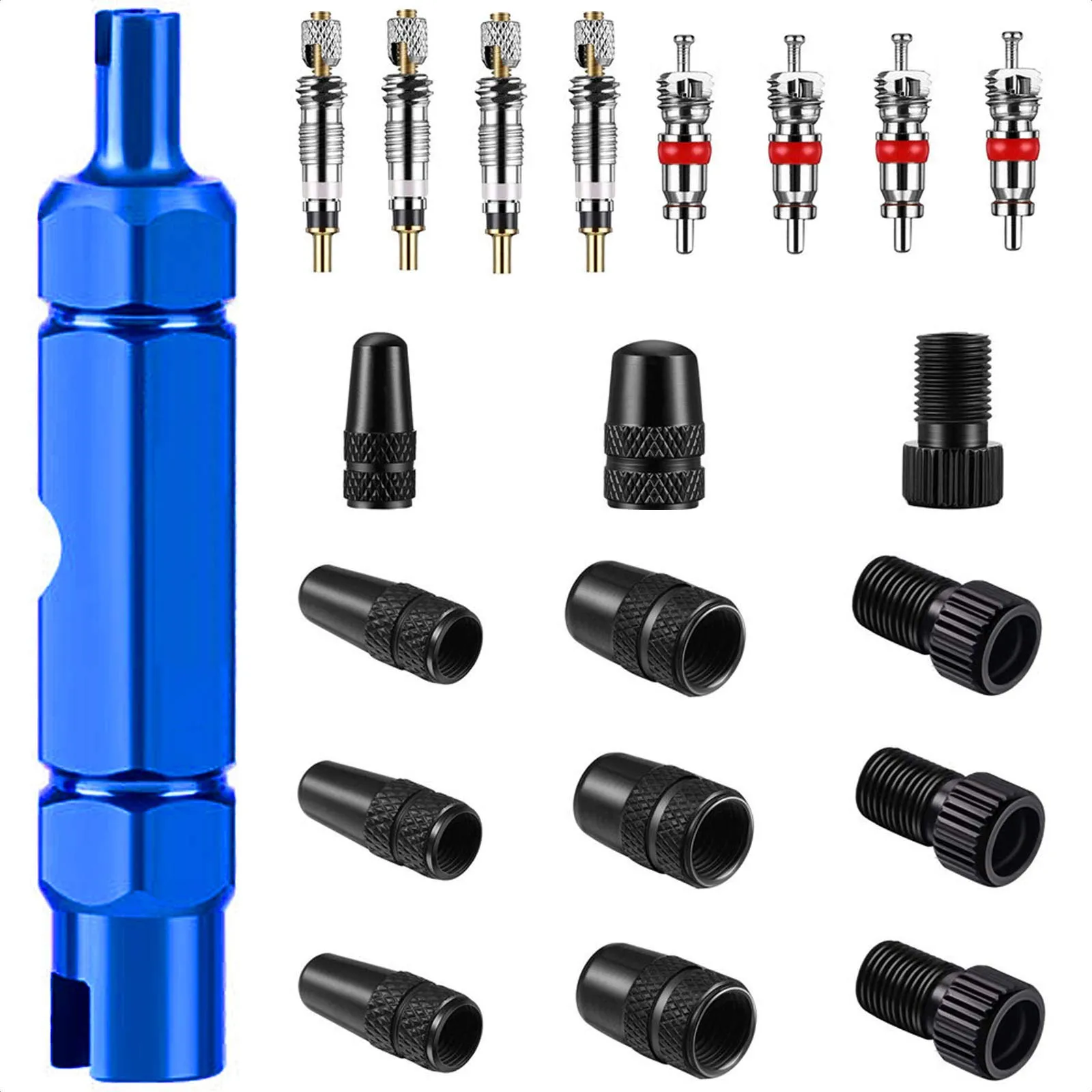 Valve Core Remover Tool Kit - Presta & Schrader Valve Core, Adapter & Repair Tool for Bikes & Cars