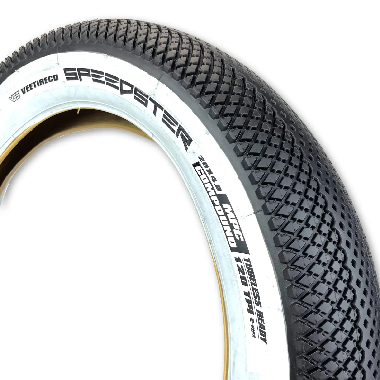 Vee Tire 20x4.0 White Wall Bike Tire - Speedster E-Bike 50, Puncture Protection, Folding Bead