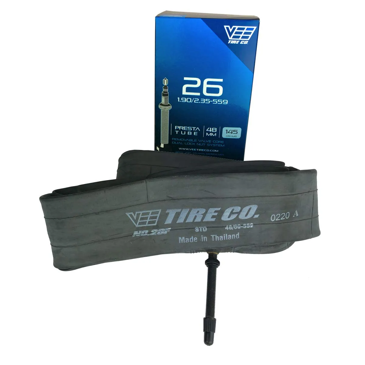Vee Tire 26x2.20 Inner Tube with 48mm Presta Valve - Durable Butyl Rubber, Multi-Fit Sizes
