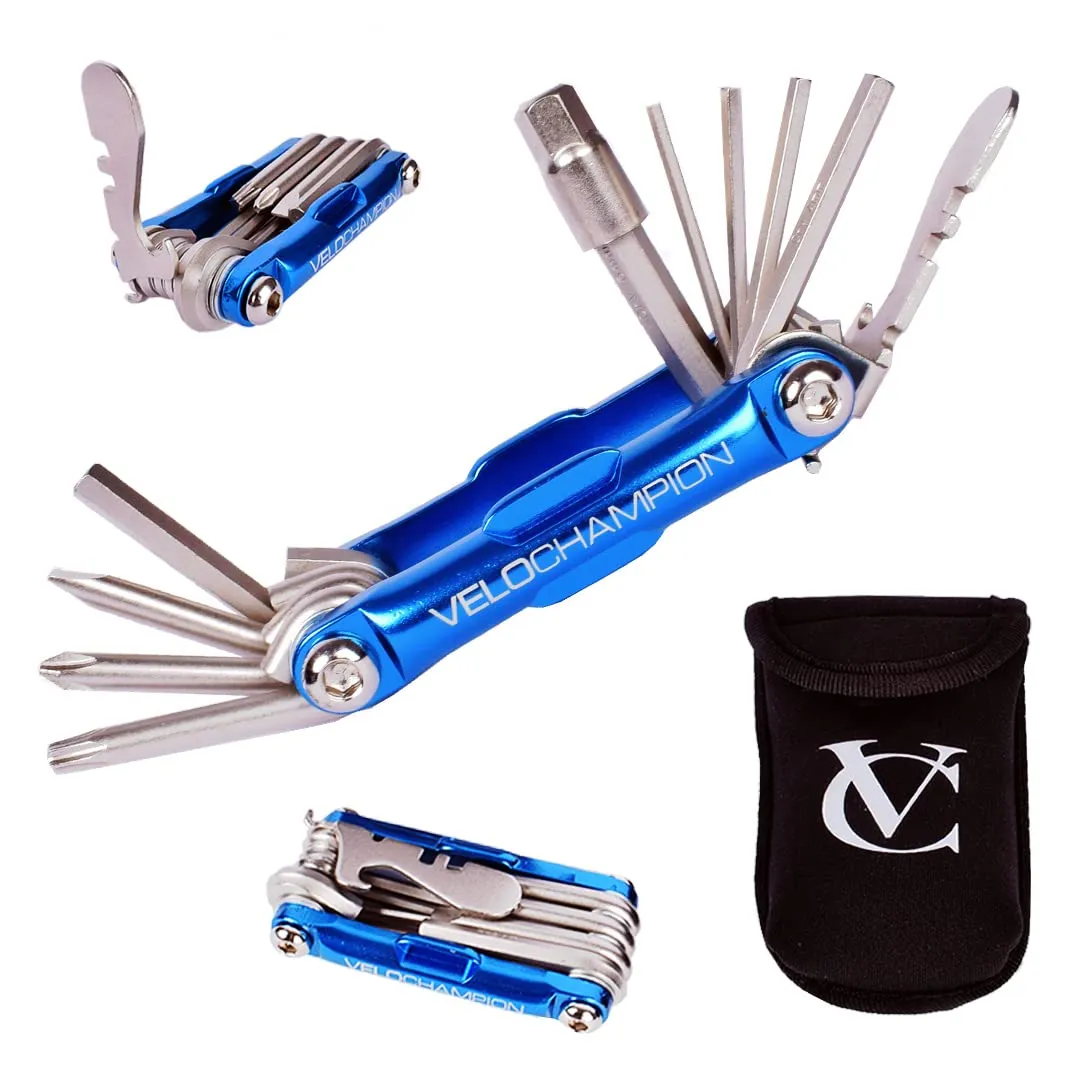 VeloChampion 14 in 1 Blue Multifunctional Bike Repair Tool with Storage Case for Cyclists