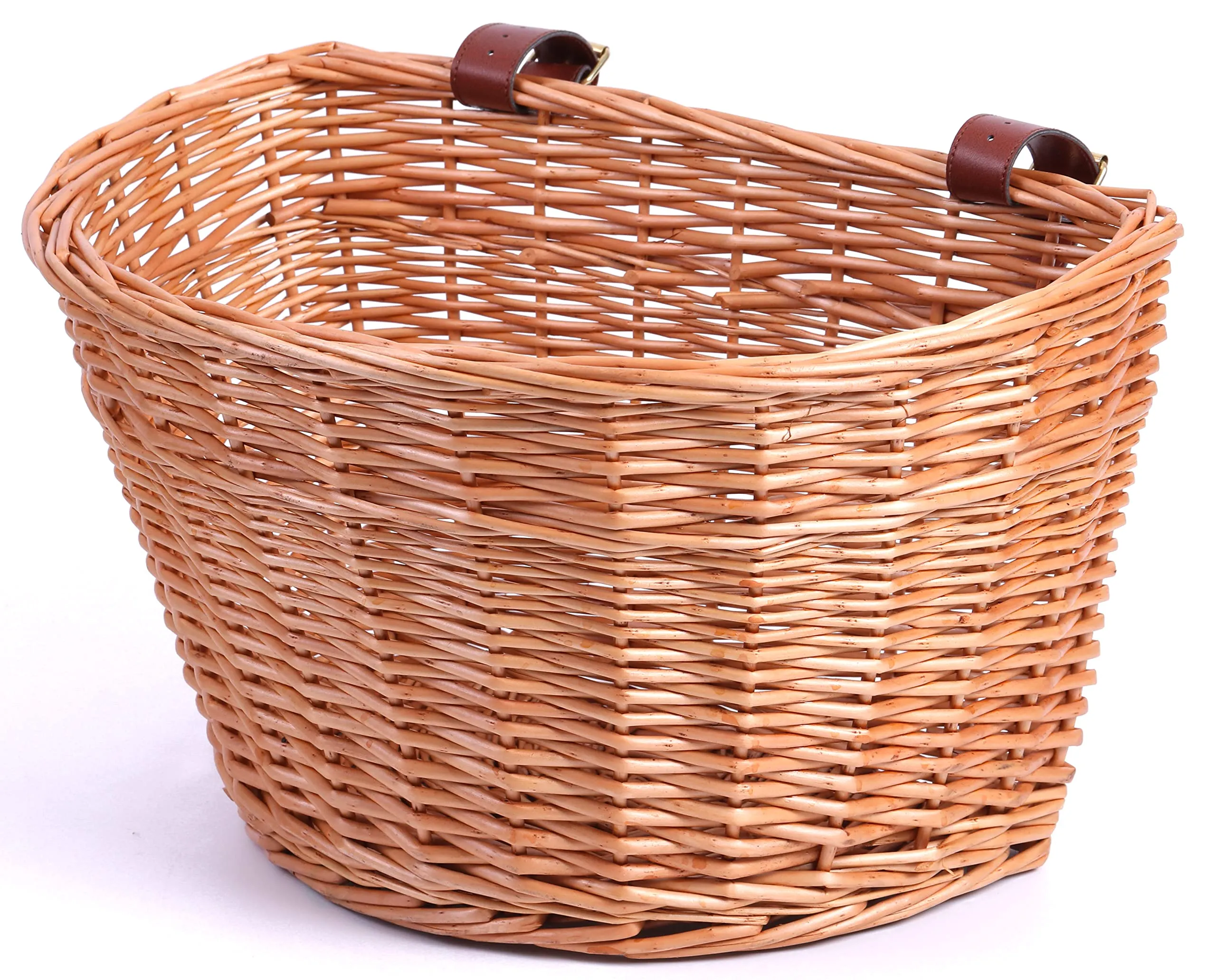 Vintiquewise Wicker Front Bike Basket - Durable Wicker with Adjustable Faux Leather Straps