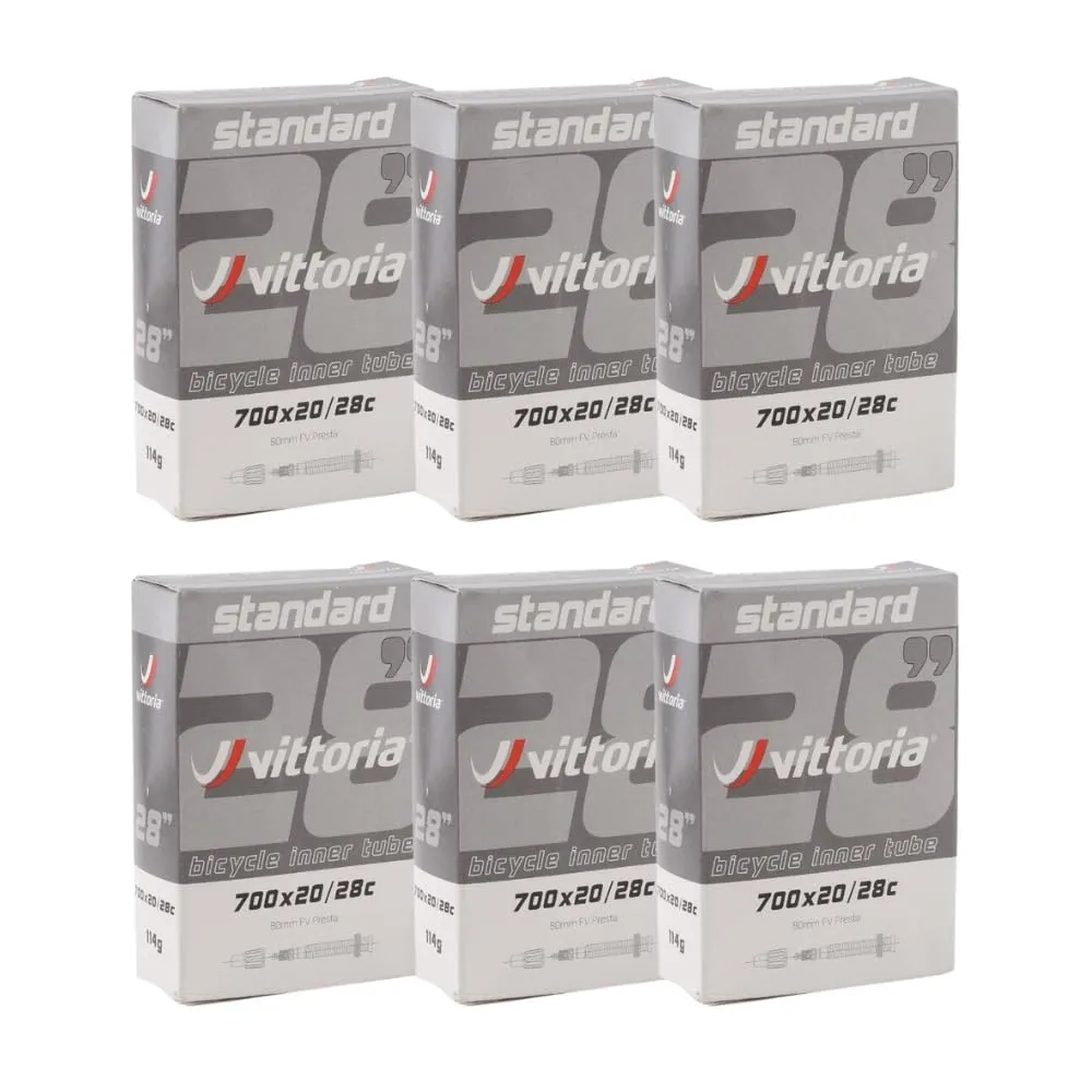 Vittoria Standard Butyl Inner Tubes Six Pack - 700c Road Bike Tubes - Presta Valve - Black
