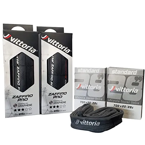 Vittoria Zaffiro Pro G2.0 Road Bike Tires Set with Inner Tubes - 700x25c, Full Black, Performance