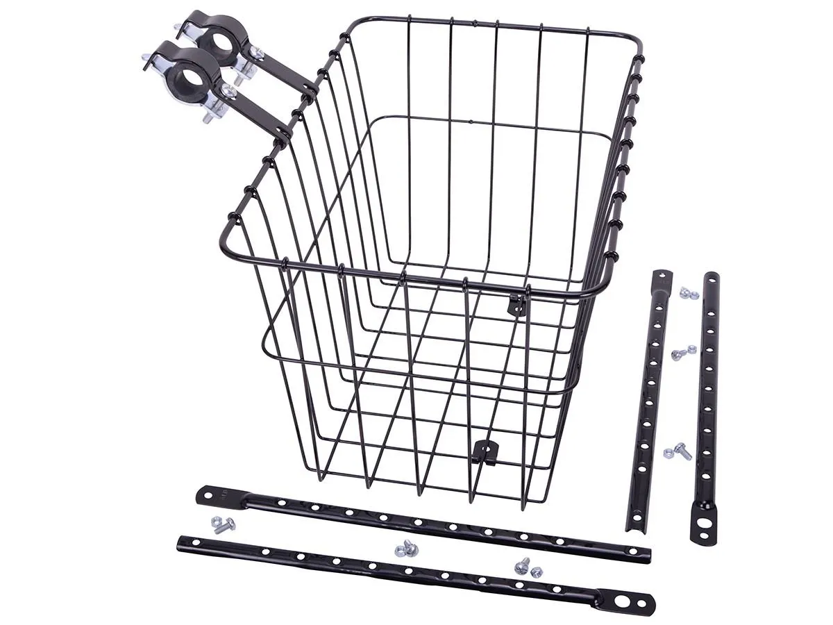 Wald 198 Front Bicycle Basket, Gloss Black, 14.5 x 9.5 x 9 Inches - Adjustable Legs for Easy Install