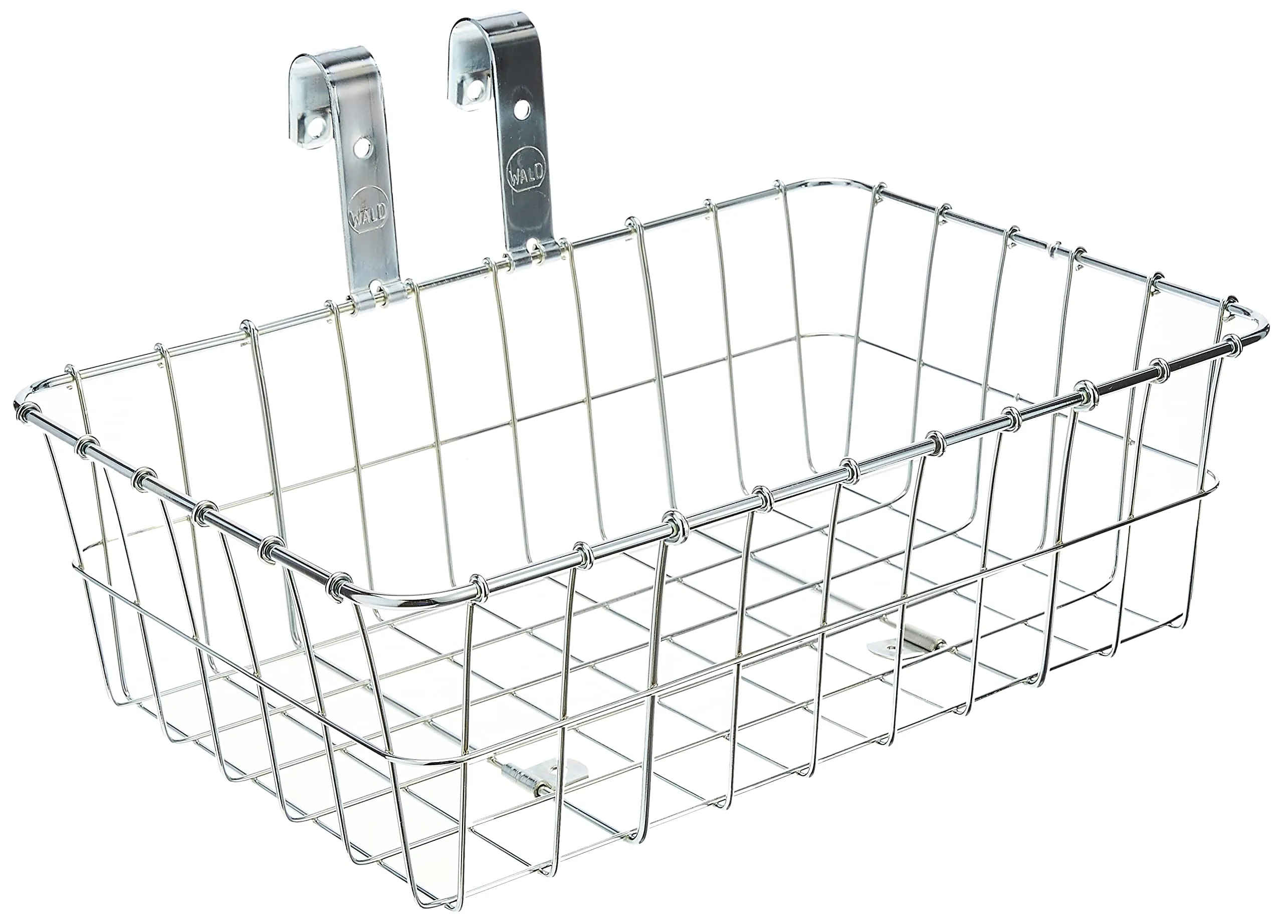 Wald Front Bicycle Basket - 15x10x4.75 inches, Silver Finish, Adjustable Legs, Easy Install