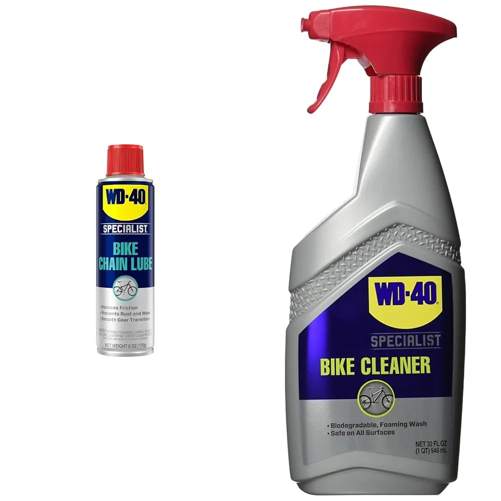 WD-40 Specialist Bike Chain Lube 6 OZ & Bike Cleaner 32 OZ - Ultimate Bike Maintenance Duo