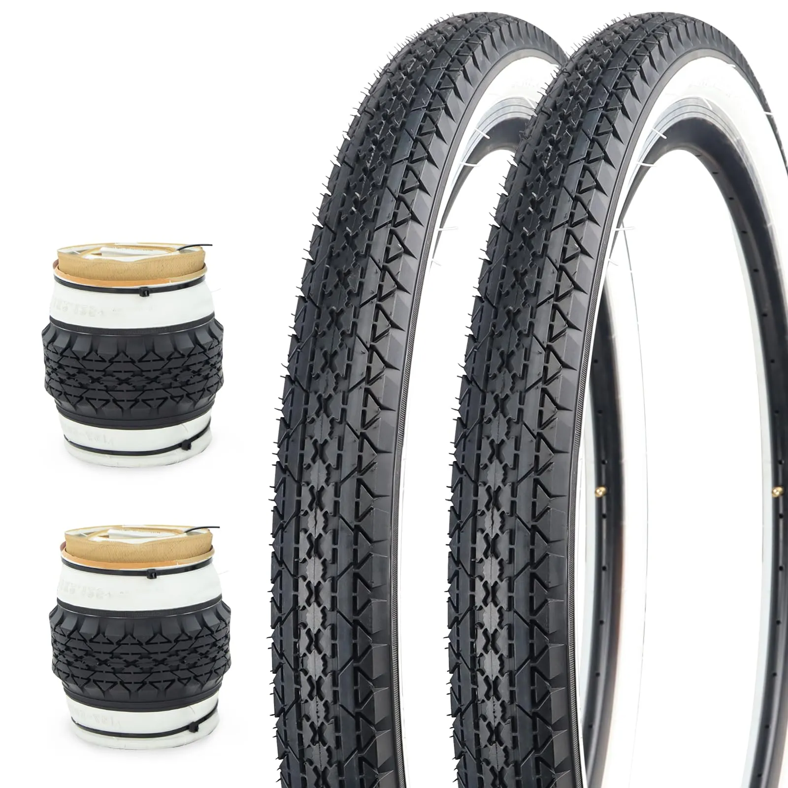 WEEROCK 24/26 x 2.125 Inch White Wall Side Tires - 2 Pack Heavy Duty Bike Replacement Tyres