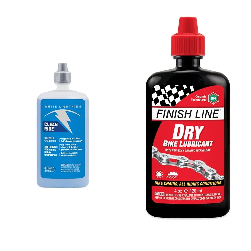 White Lightning Clean Ride & Finish Line Dry Teflon Lube Bundle - 8 oz & 4 oz for Smooth Rides