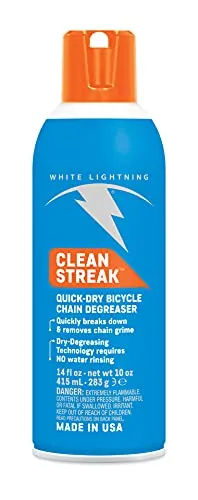 White Lightning Clean Streak Bicycle Degreaser, Aerosol 14 oz - Fast-Acting, No Rinsing Needed