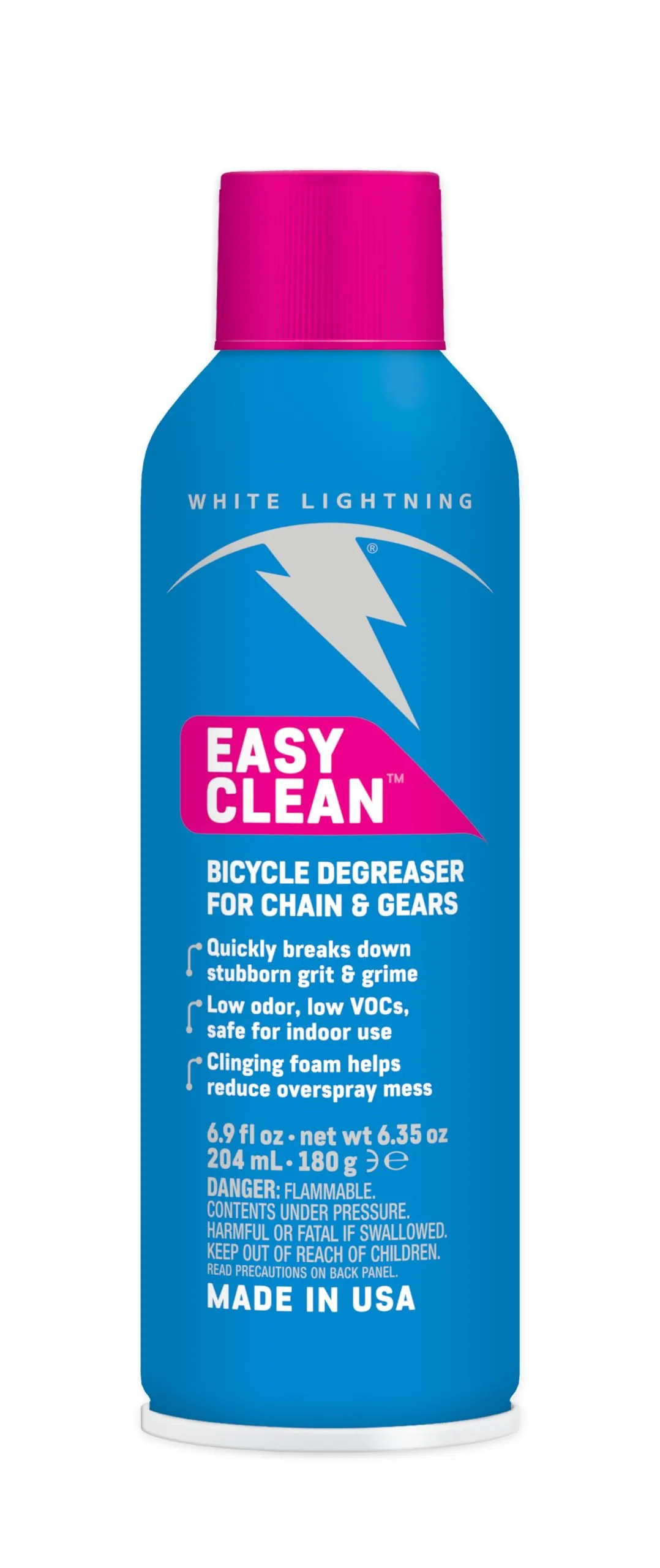 White Lightning Easy Clean Bike Cleaner Aerosol - 6.35-Ounce, No-Rinse Degreaser for Cycling