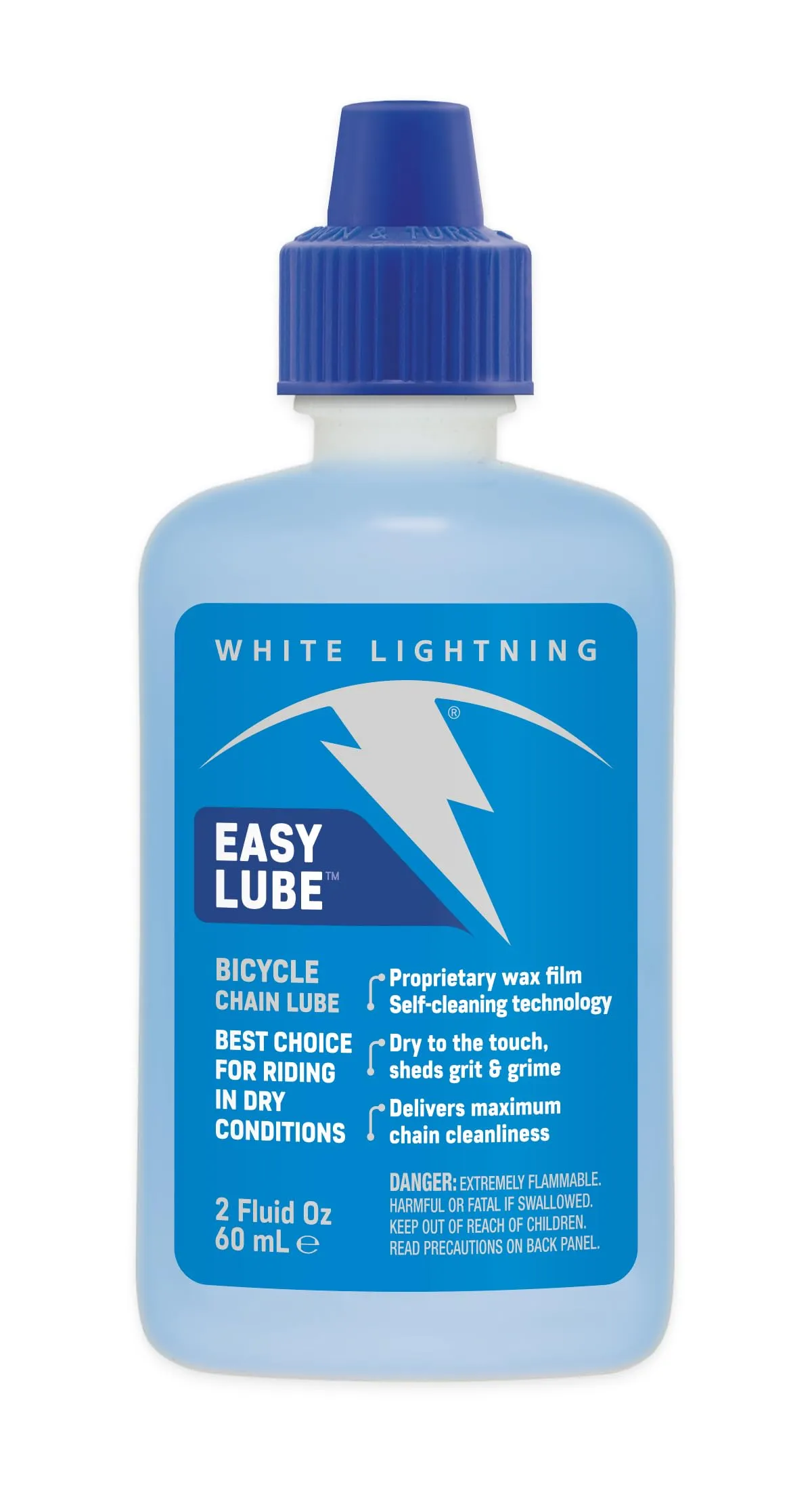 White Lightning Easy Lube Bike Lubricant 2-Ounce Squeeze Bottle - Dry Wax Film, Self-Cleaning