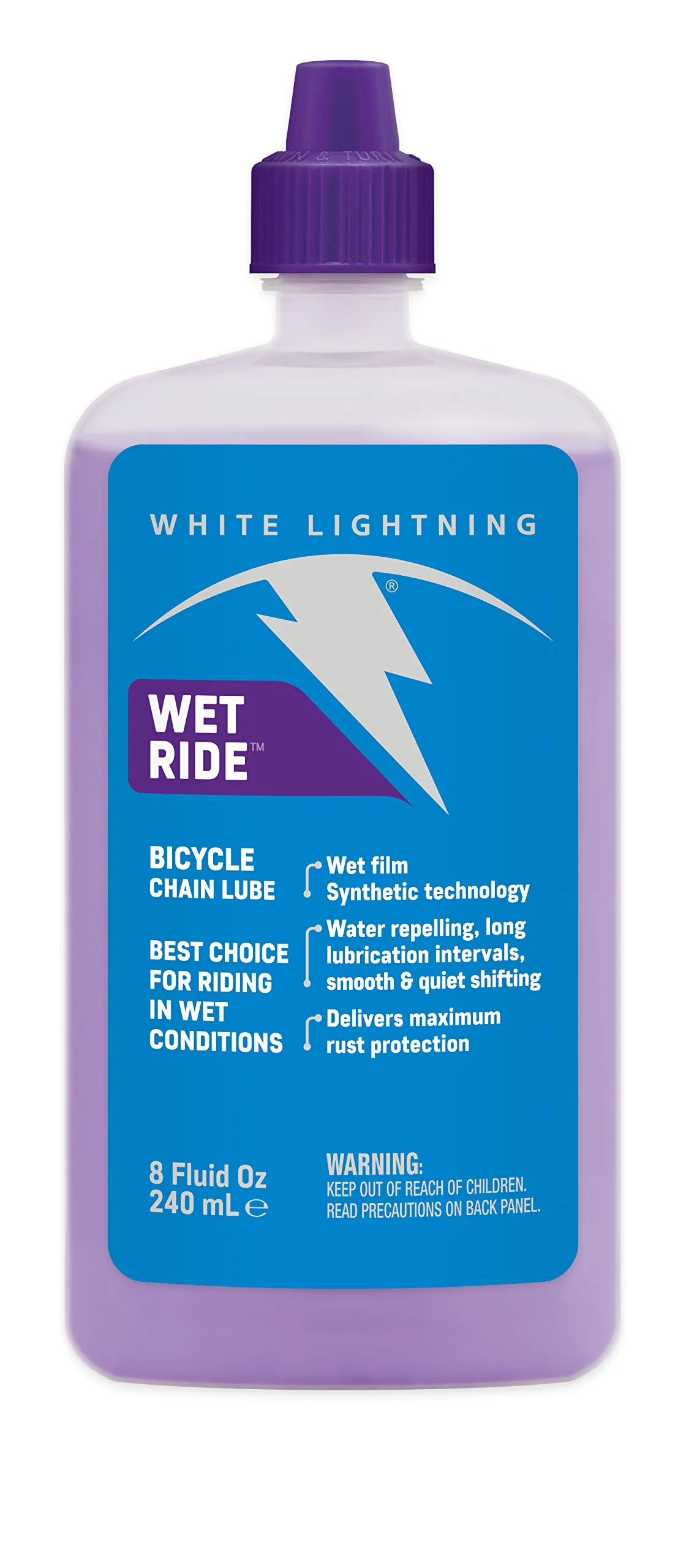 White Lightning Wet Ride Extreme Conditions Bicycle Chain Lube, 8-Ounce Drip Squeeze Bottle