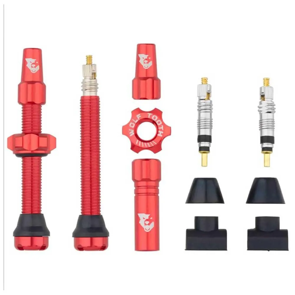 Wolf Tooth Tubeless Valve Stem Kit 44mm Red - Presta Valve Stems for Road, Gravel, Mountain, Fat Bikes
