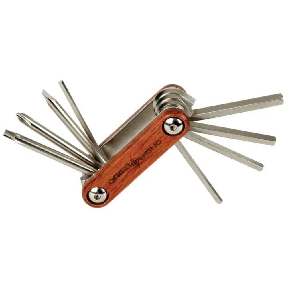 Wood Handled 8-in-1 Mini Bicycle Tool with HEX Keys, Screwdrivers, and T25 Torx - Compact Design