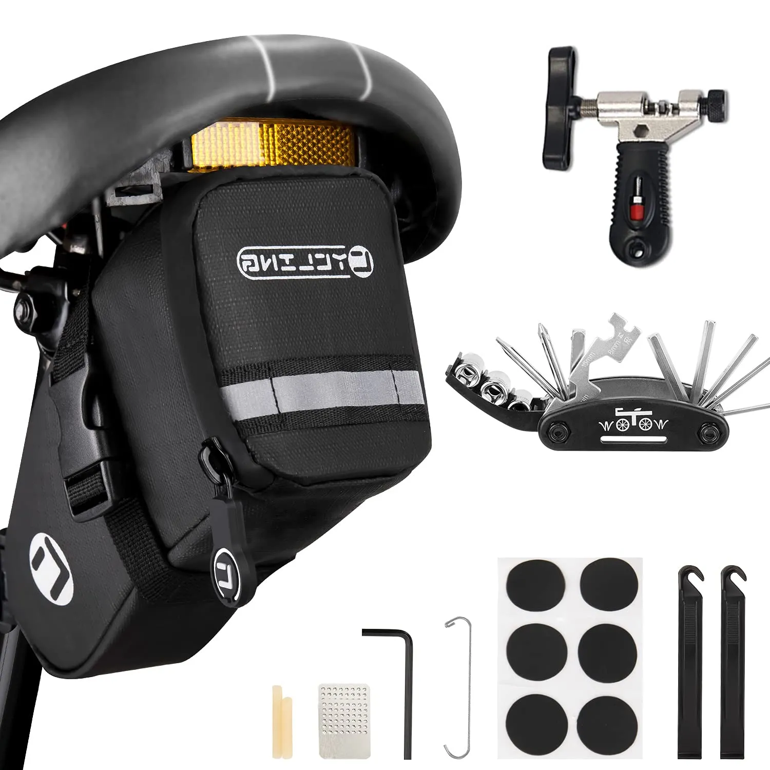 WOTOW 16-in-1 Bike Repair Tool Kit, Waterproof Saddle Bag with Multi-Function Tools for Cyclists