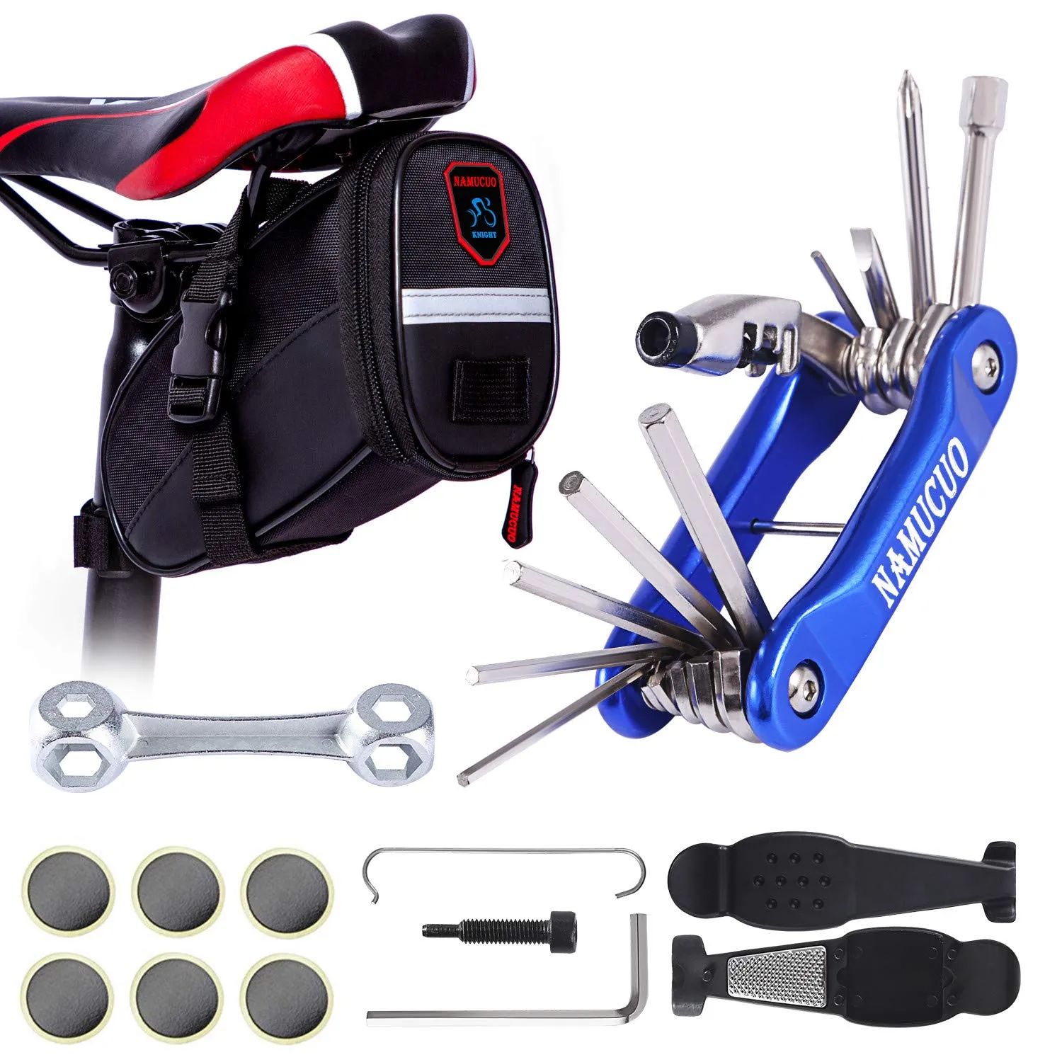 YBEKI 10-in-1 Bike Repair Tool Kit with Saddle Bag - Portable Multi-Tool Set for Bicycle Repairs