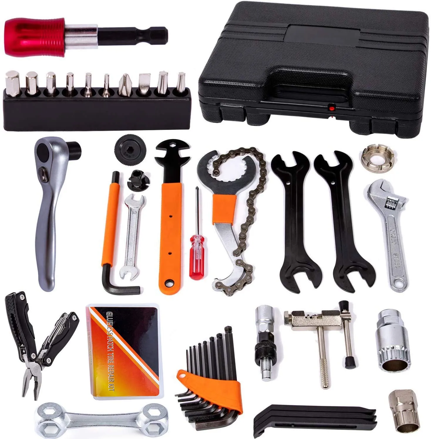 YBEKI Bike Repair Tool Kit - Complete Bicycle Toolset with Ratchet, Chain Tool & Tire Repair