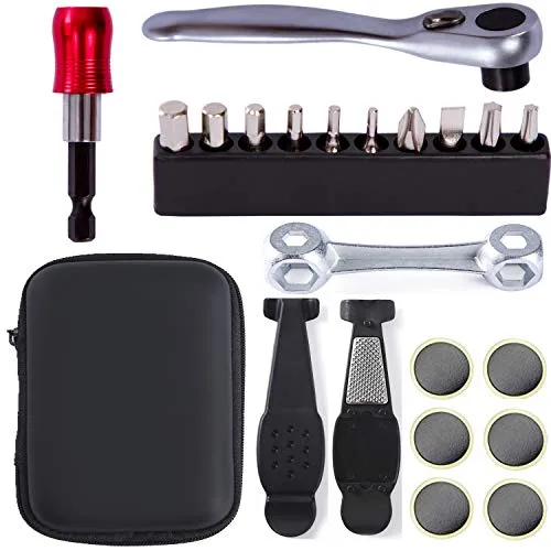 YBEKI Bike Repair Tool Kit Set - Portable Multi-Tool with Ratchet, 10 Bits, Bone Wrench & Pouch