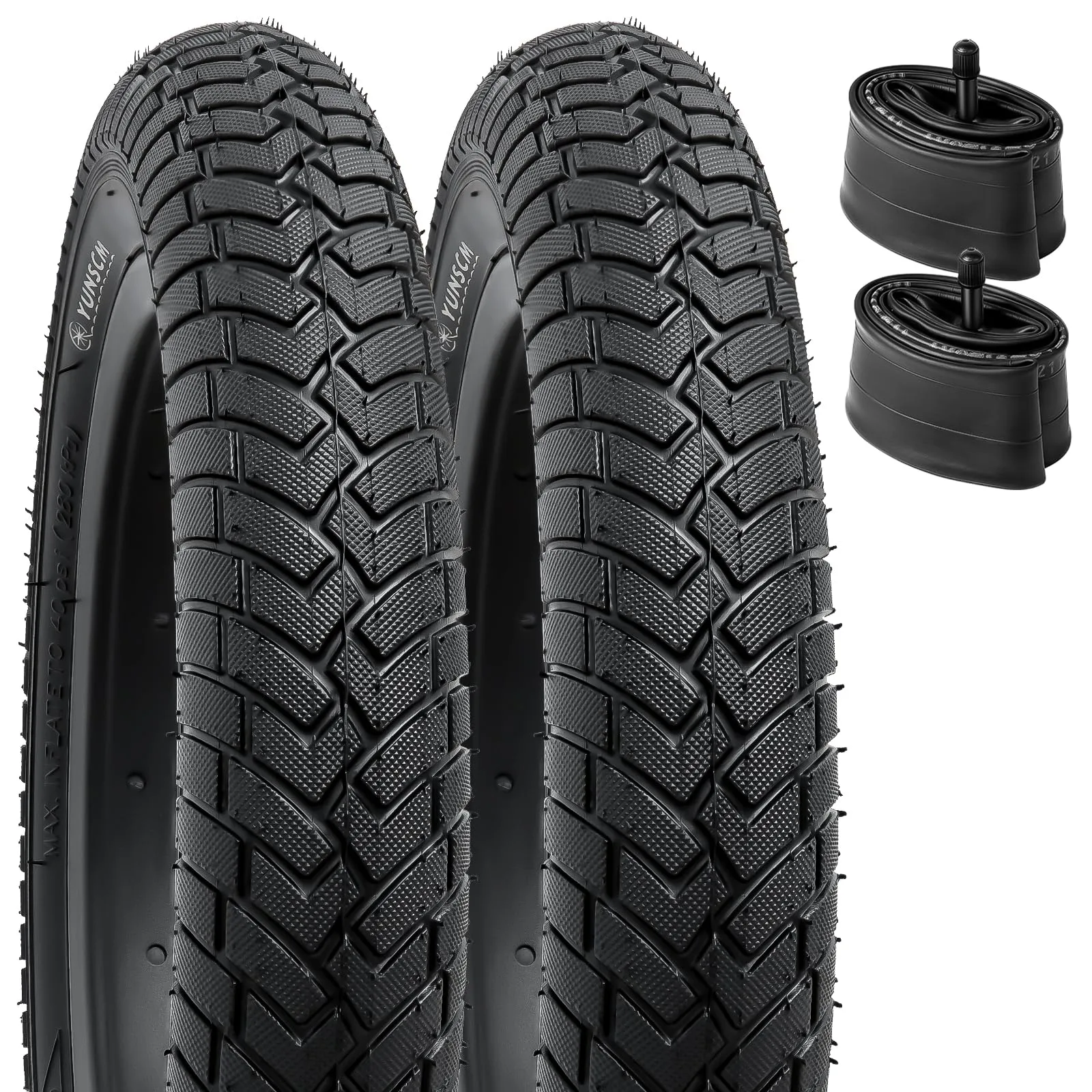 YUNSCM 12.5' Bike Tires & Heavy Duty Tubes - 2-Piece Set with Schrader Valve & Rim Strips