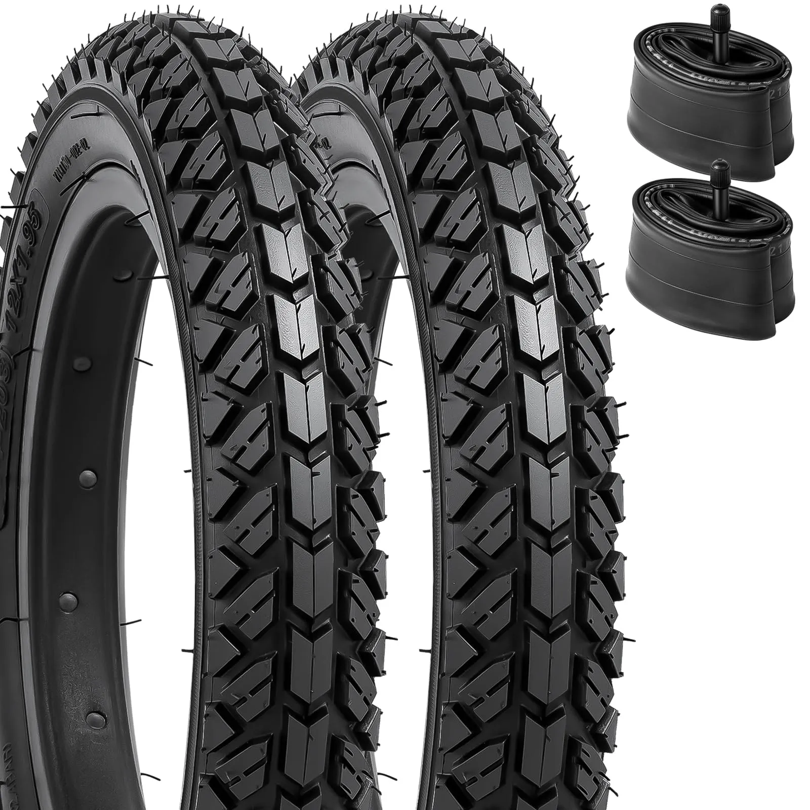 YunSCM 12' Bike Tires & Tubes Set, 2x 12x1.95' Tires & 2x Schrader Valve Tubes for Off-Road Use
