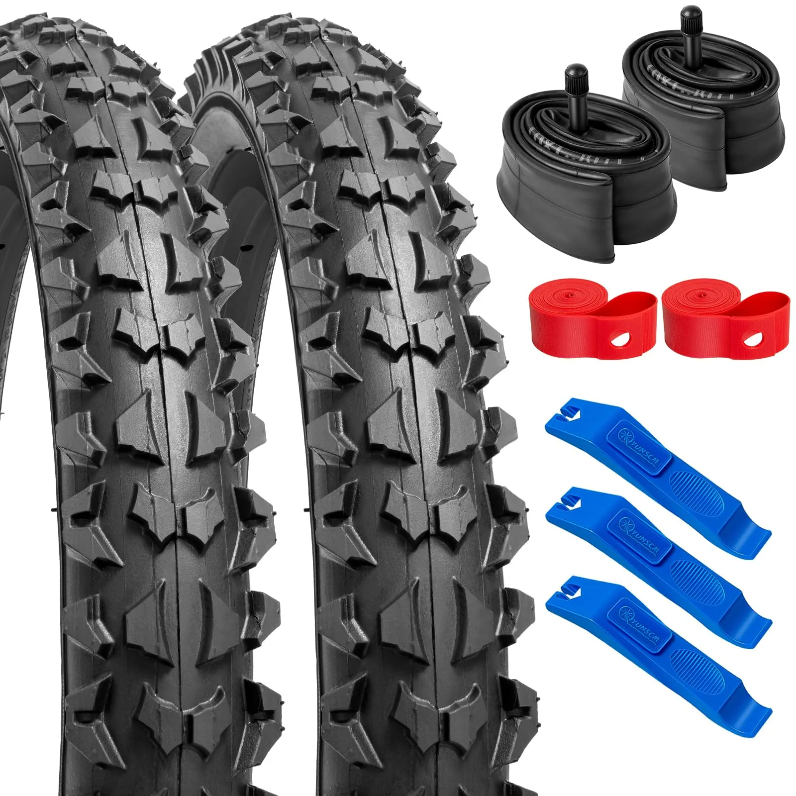 YUNSCM 14' Bike Tires and Tubes Set - 2PCS 14x2.10/54-254 with Schrader Valve and Rim Strips