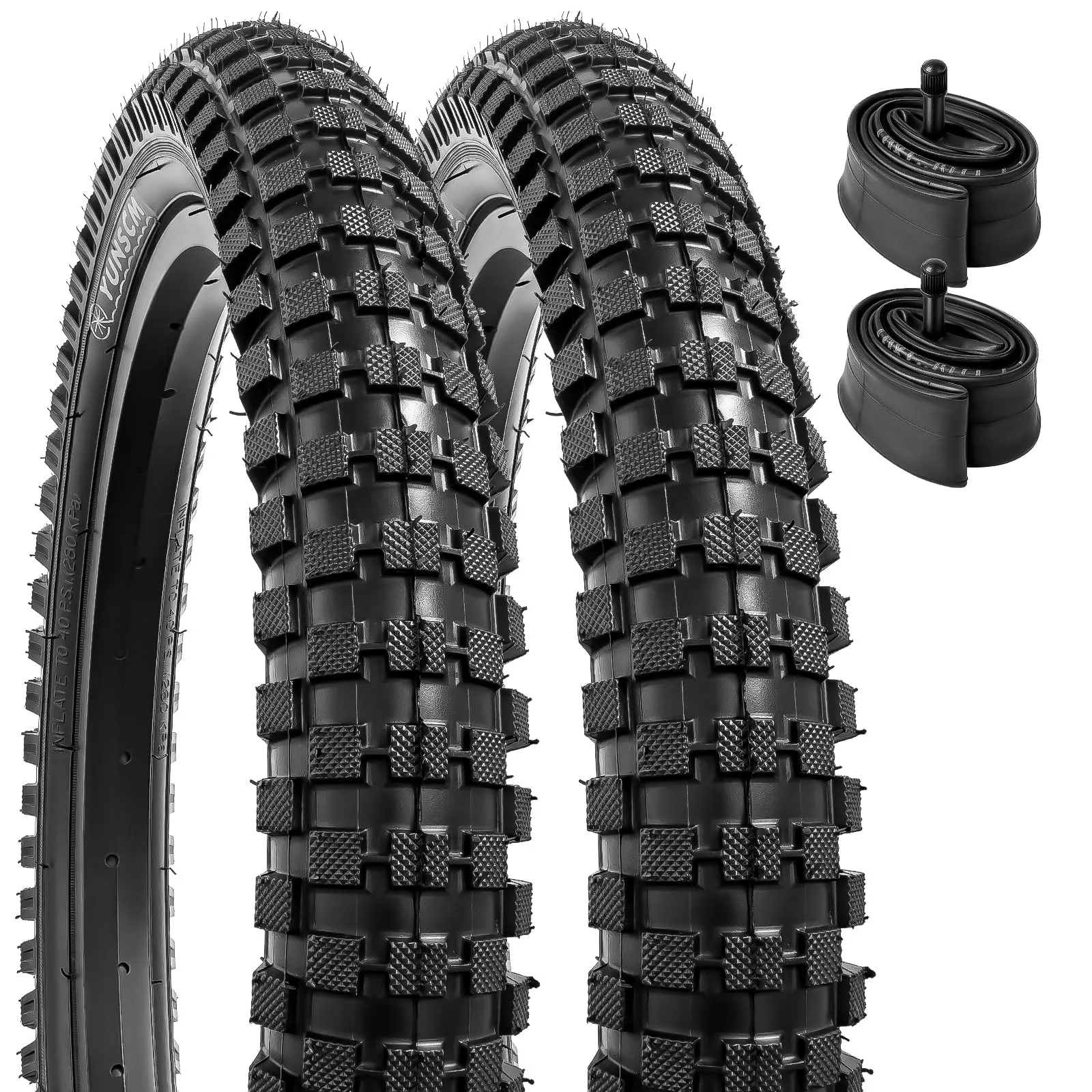 YUNSCM 16' Bike Tires and Tubes Set - 2 PCS 16x2.4 Tires, Schrader Valve Tubes, Rim Strips