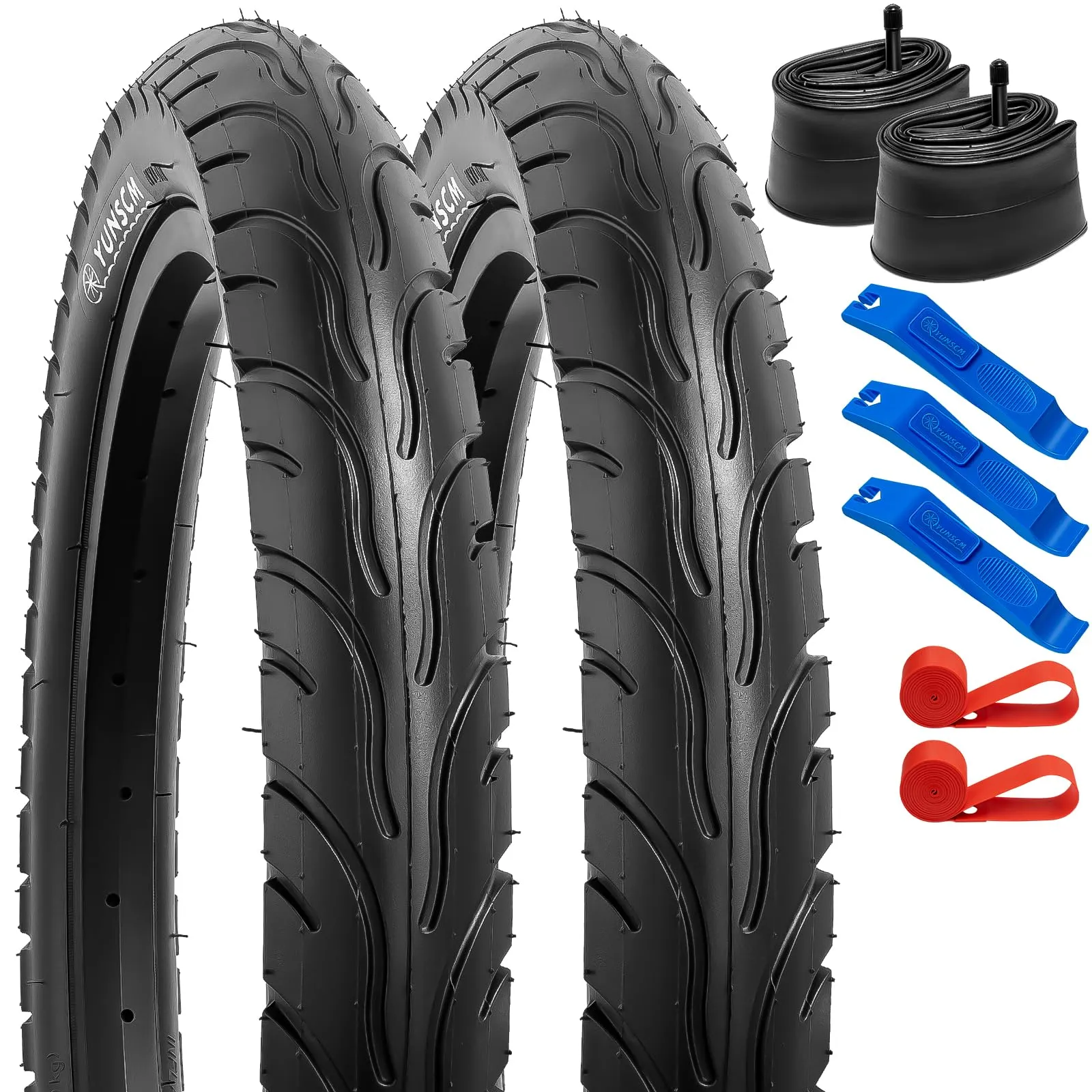 YUNSCM 2-PCS 18' Bike Tires & Tubes Set 18x2.4/64-355 with Rim Strips, Schrader Valve, Durable Design