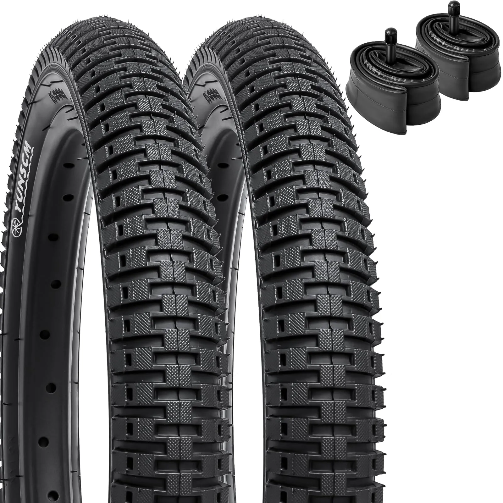 YUNSCM 2-PCS 18' Bike Tires & Tubes with Rim Strips - Durable, Foldable, Compatible with 18x2.10/2.125