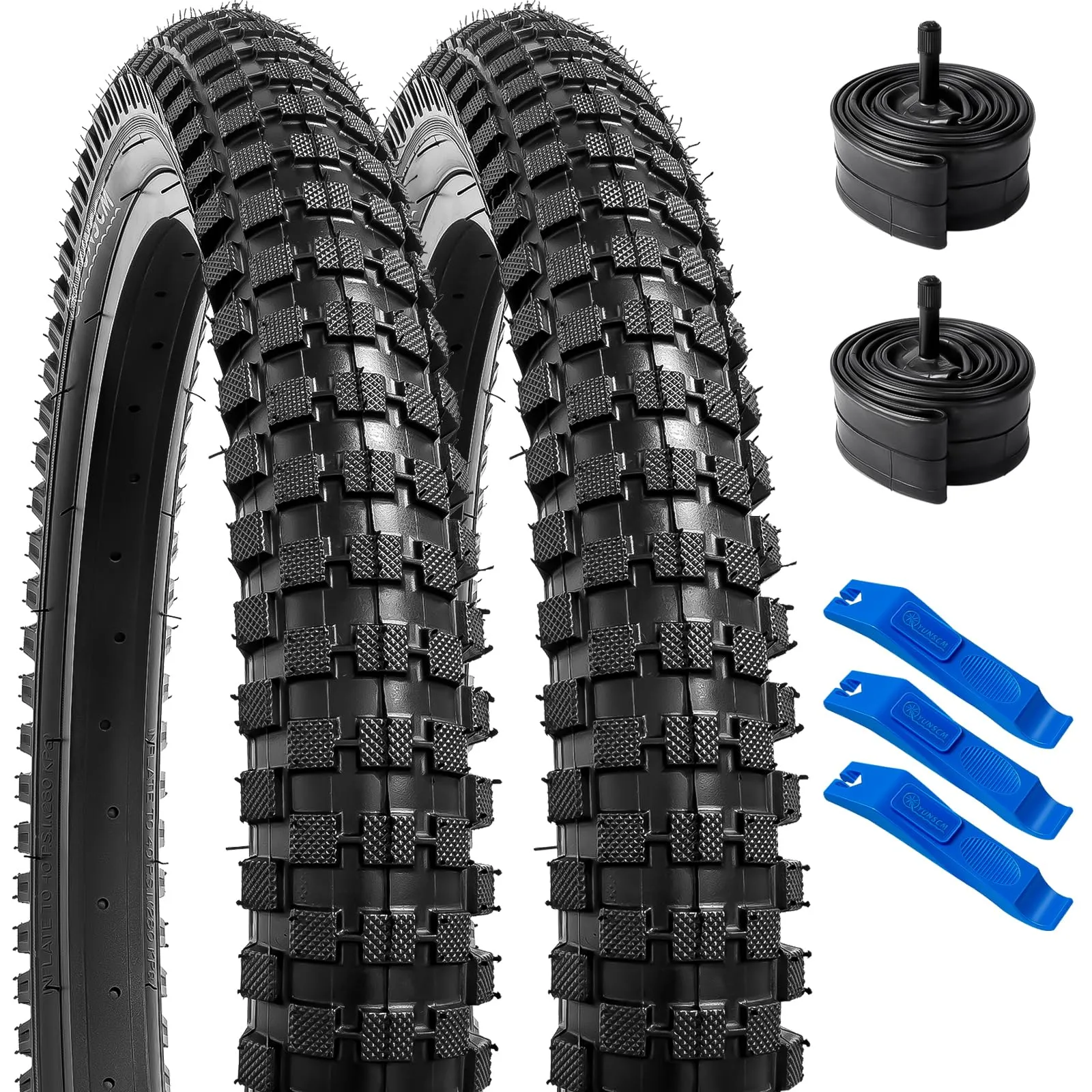 YUNSCM 2-PCS 20'x2.4' Bike Tires & Tubes with Rim Strips, Compatible with Mountain Bikes