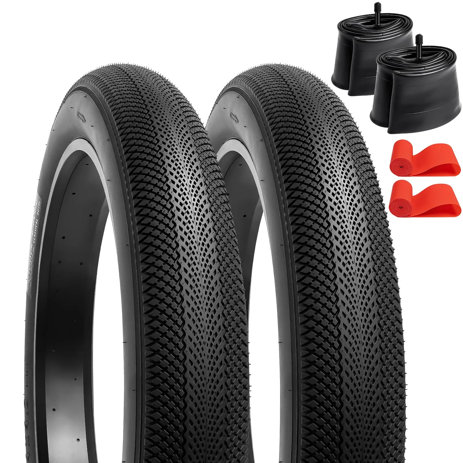 YUNSCM 2-PCS 24' Bike Tires & Tubes Set - 24x4.0 with AV32mm Schrader Valve, Includes Rim Strips