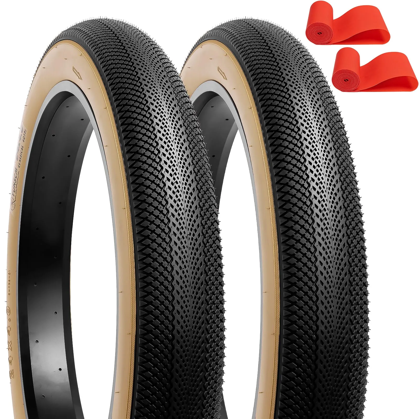 YUNSCM 2-Pcs 24' E-Bike Fat Tires 24x4.0/100-507 Foldable with Rim Strips for E-Bike Bicycle